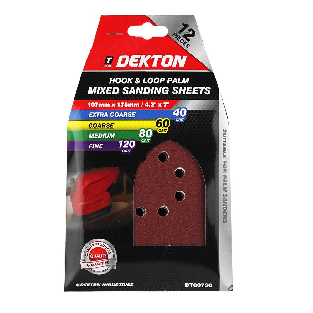 Dekton Hook And Loop Mixed Sanding Sheets | 12 Pack | 107mm x 175mm - Choice Stores