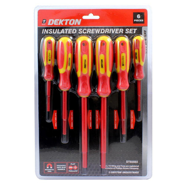 Dekton Insulated Screwdriver Set | Phillips & Flat | 6 Piece Set - Choice Stores