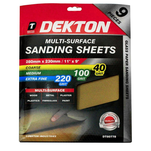 Dekton | Multi-Surface Assorted Sanding Sheets 9 Pack (Coarse, Medium & Extra Fine) DT80778 - Choice Stores