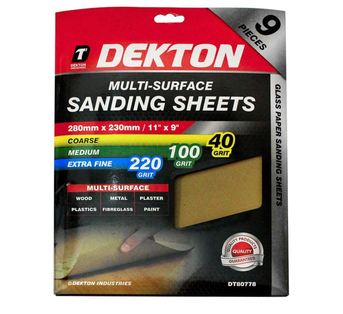 Dekton | Multi-Surface Assorted Sanding Sheets 9 Pack (Coarse, Medium &amp; Extra Fine) DT80778 - Choice Stores