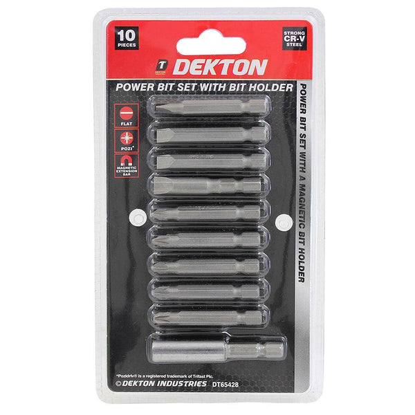Dekton Power Bit Set With Bit Holder | 50 mm Flat & Pozi Bits | Magnetic Bit Holder - Choice Stores