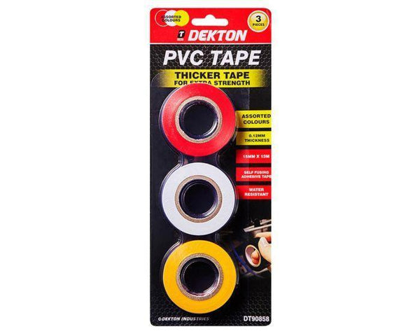 Dekton PVC 15mm X 13mtr Tape 3 Piece Set (Yellow, Red & White) - Choice Stores