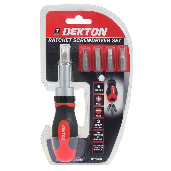 Dekton Ratchet Screwdriver Set | 5 Bits | 3 Way Ratchet - Choice Stores