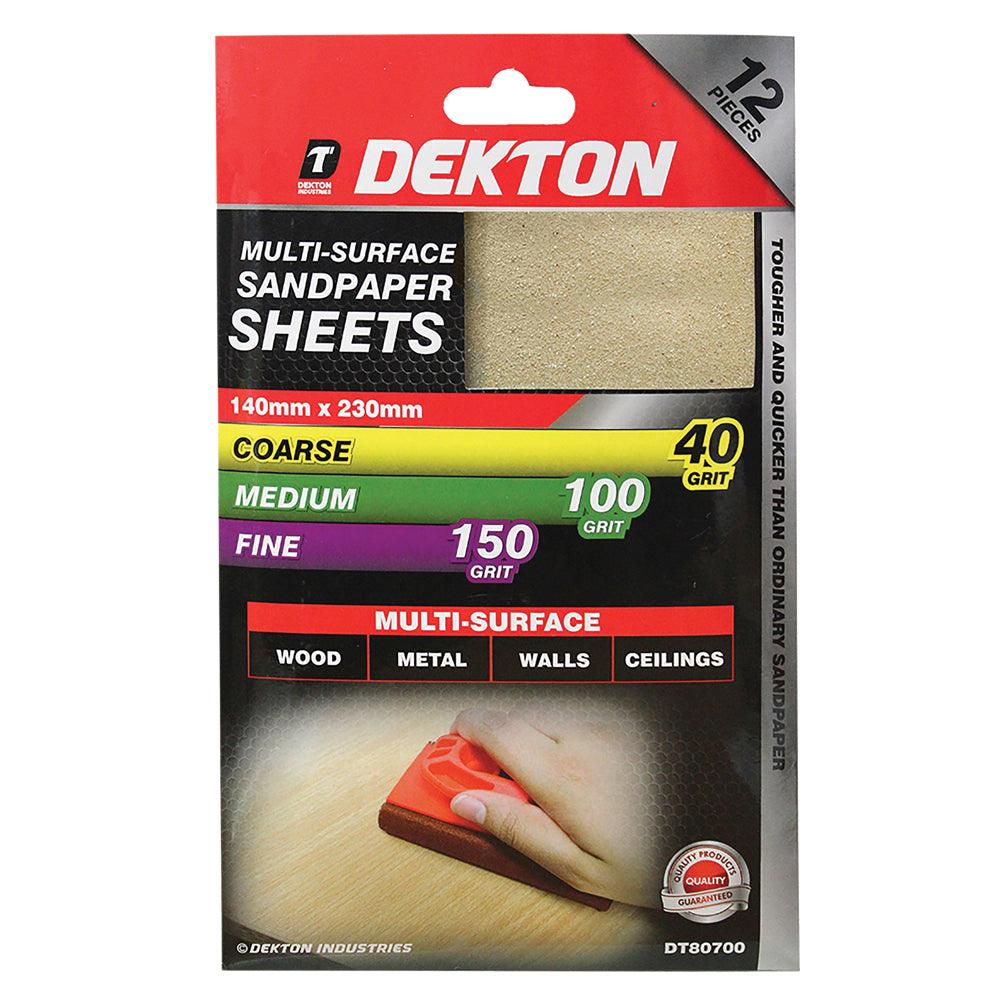 Dekton Sandpaper | 4 x Coarse - 4 x Medium - 4 x Fine - 140 mm x 230 mm | Pack of 12 - Choice Stores