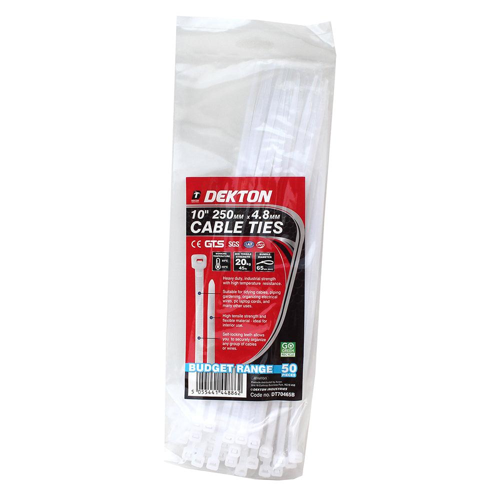 Dekton White Cable Ties 4.8mm x 250mm | Pack of 50 - Choice Stores