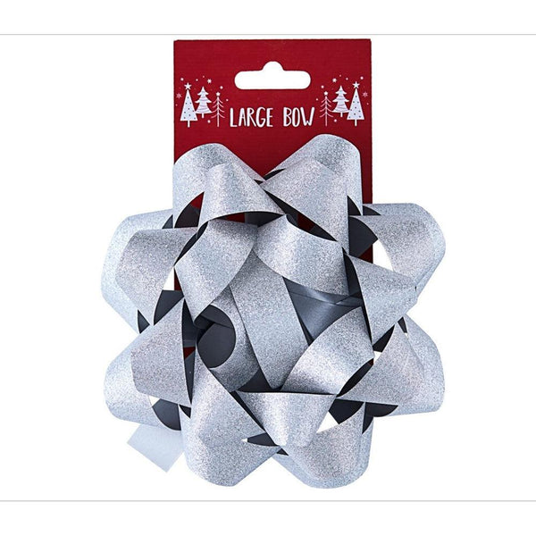Design By Violet Christmas Luxury Silver Glitter Bow | Large - Choice Stores