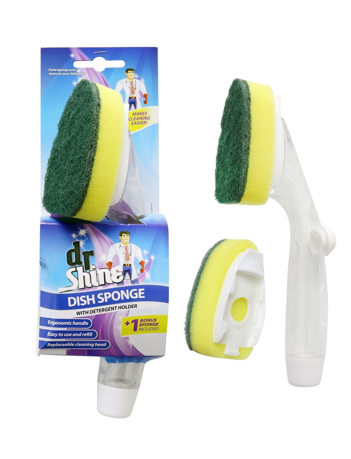 Dr Shine Dish Sponge With Detergent Holder | +1 Bonus Sponge Included - Choice Stores
