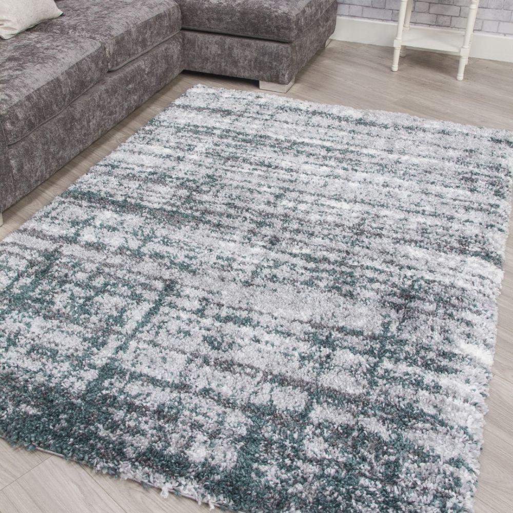 Fantasy Shimmer Green Cream Shaggy Rug | Abstract Design - Choice Stores