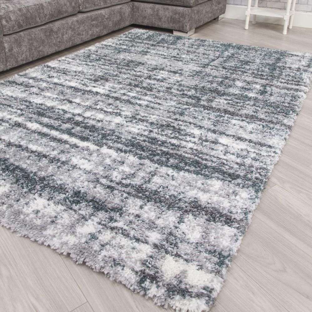 Fantasy Shimmer Green Cream Shaggy Rug | Abstract Design - Choice Stores
