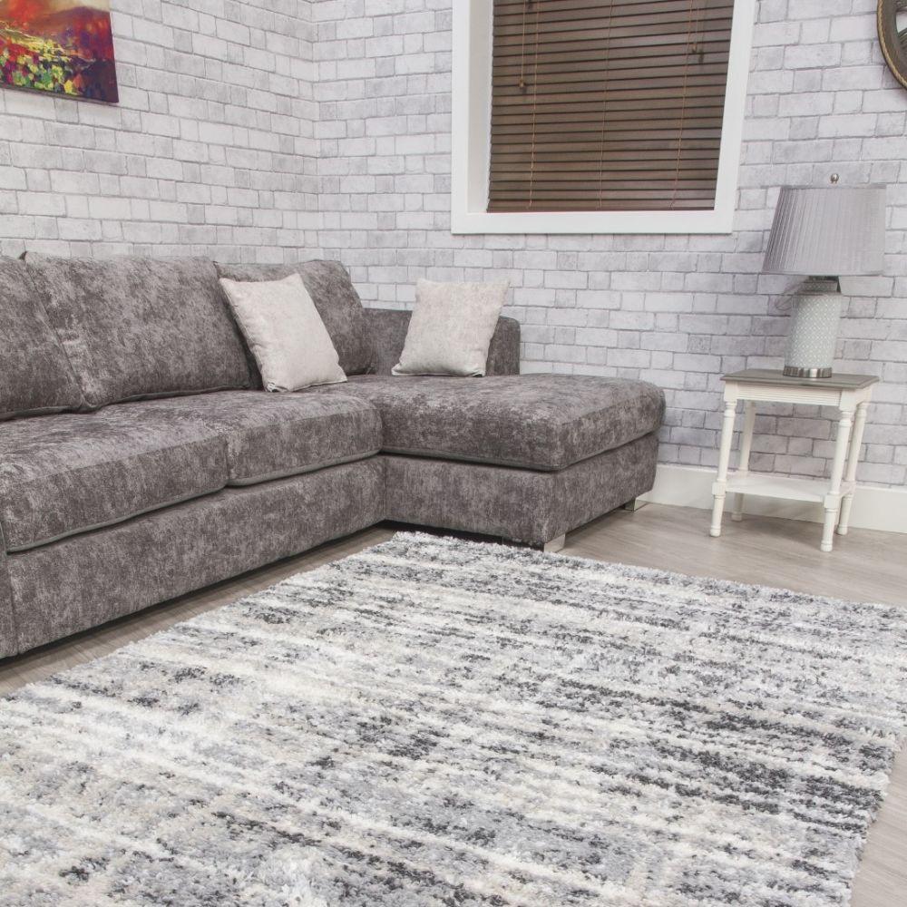 Fantasy Shimmer Grey Cream Shaggy Rug | Abstract Design - Choice Stores