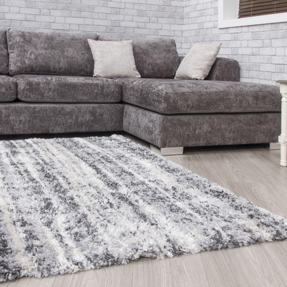 Fantasy Shimmer Grey Cream Shaggy Rug | Abstract Design - Choice Stores