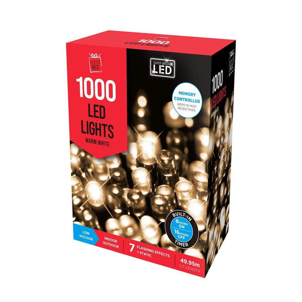 Festive Magic 1000 Warm White LED Timer Christmas Lights | 8 Functions - Choice Stores