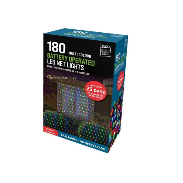 Festive Magic 180 Multicoloured Battery Powered LED Net Christmas Lights | 8 Functions - Choice Stores