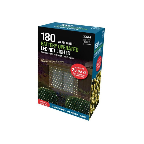 Festive Magic 180 Warm White Battery Powered LED Net Christmas Lights | 8 Functions - Choice Stores