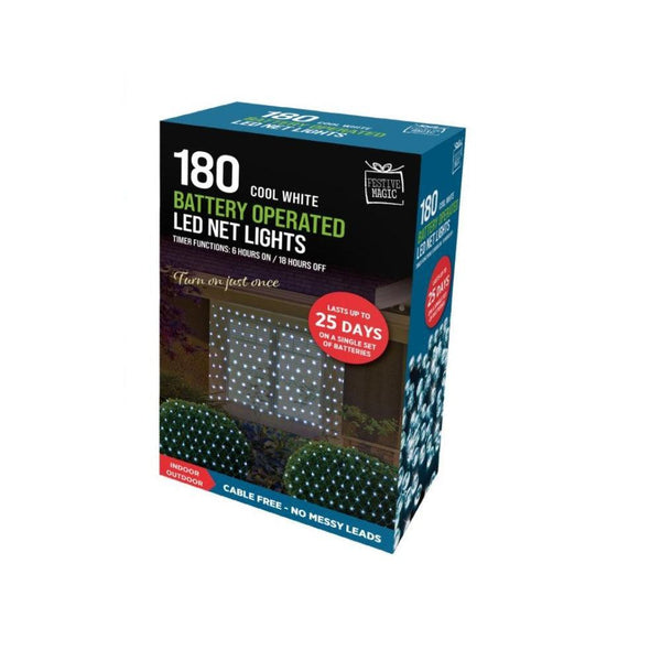 Festive Magic 180 White Battery Powered LED Net Christmas Lights | 8 Functions - Choice Stores