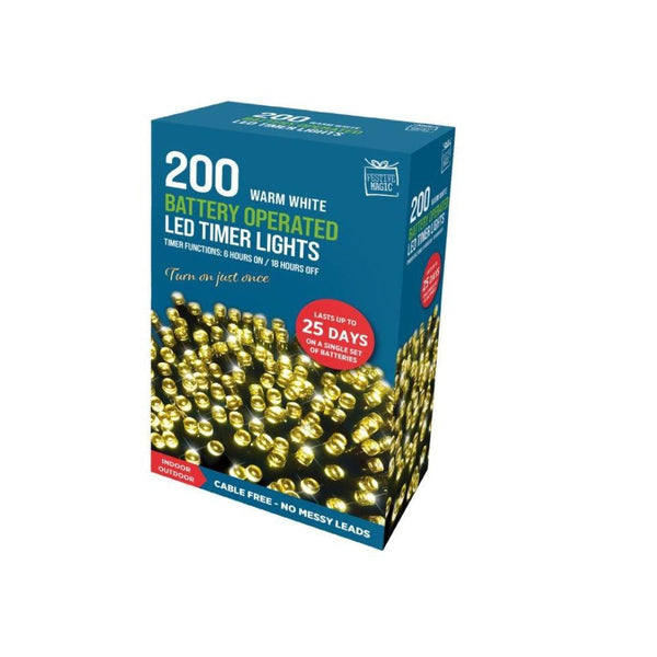 Festive Magic 200 Warm White Battery Powered LED Timer Christmas Lights | 8 Functions - Choice Stores