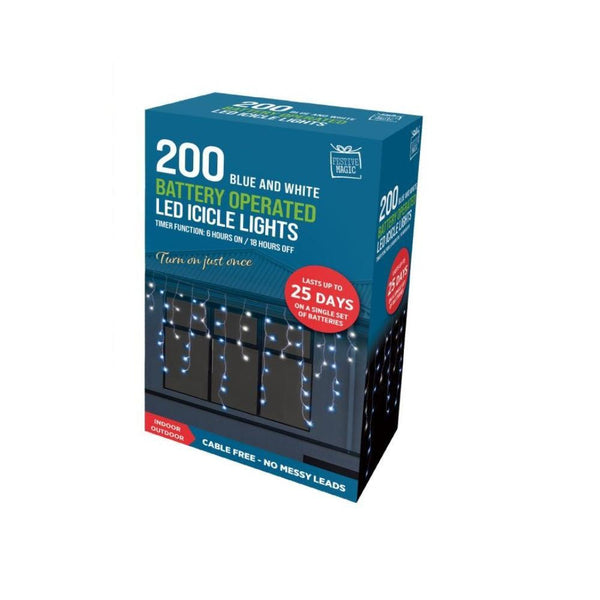 Festive Magic 200 White Blue Battery Powered LED Icicle Christmas Lights | 8 Functions - Choice Stores