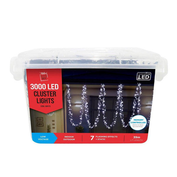 Festive Magic 3000 White Cluster LED Christmas Lights | 8 Functions - Choice Stores