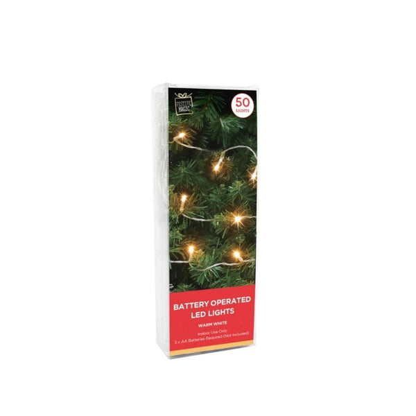 Festive Magic 50 Warm White Battery Operated LED String Christmas Lights - Choice Stores