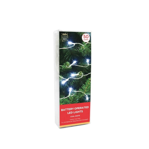 Festive Magic 50 White Battery Operated LED String Christmas Lights - Choice Stores