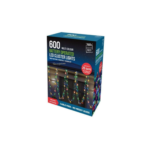 Festive Magic 600 Multicoloured Battery Powered LED Cluster Christmas Lights | 8 Functions - Choice Stores