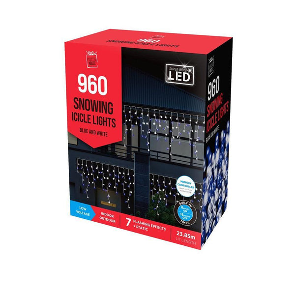 Festive Magic 960 White Blue LED Snowing Icicle Christmas Lights | 8 Functions - Choice Stores