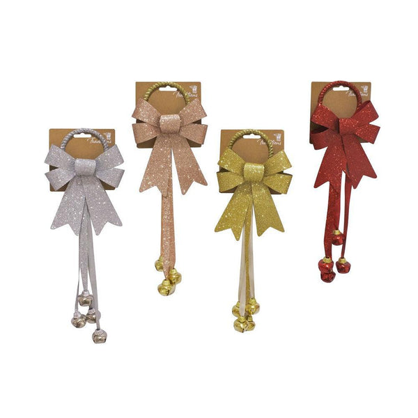 Festive Magic Assorted Colour Glitter Door Bow with Nutbells | 40cm - Choice Stores