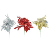 Festive Magic Assorted Colour Glitter Poinsettia & Bauble Pick | 20cm - Choice Stores