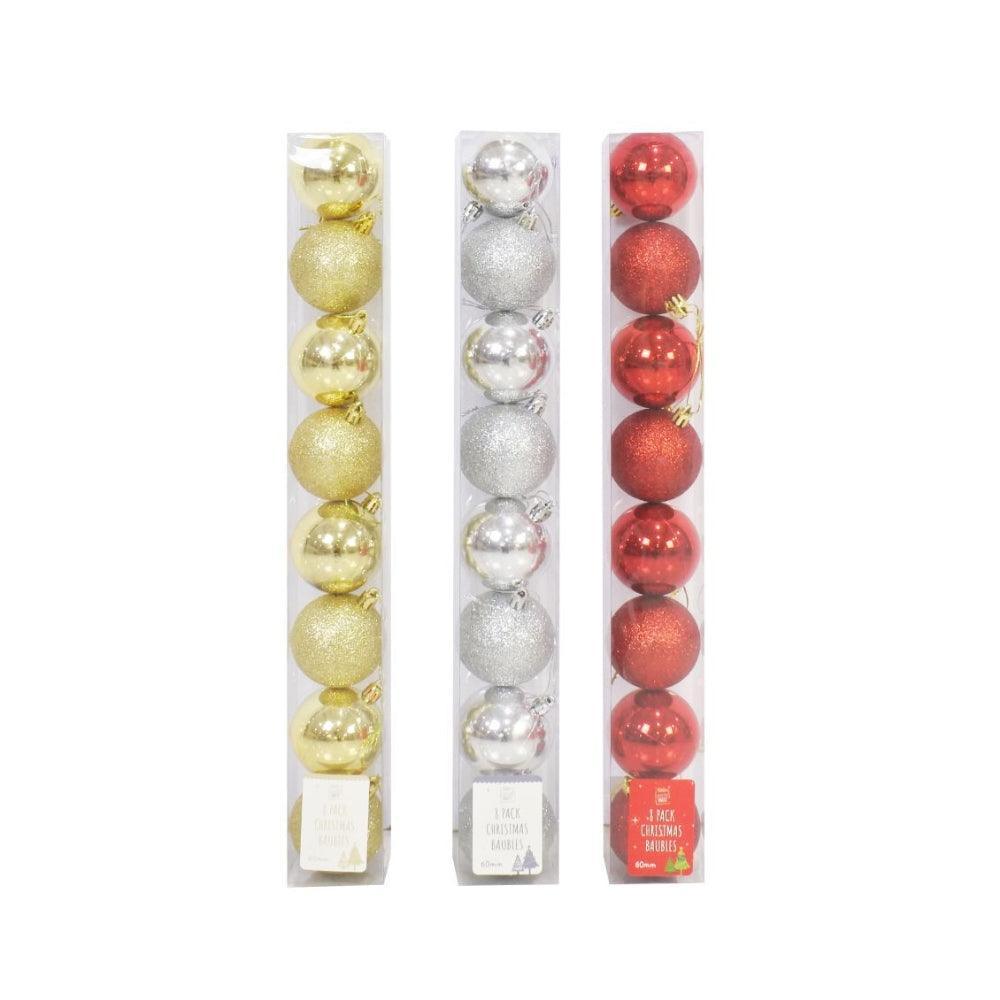 Festive Magic Assorted Colour Matte & Glitter Christmas Baubles | Pack of 8 - Choice Stores