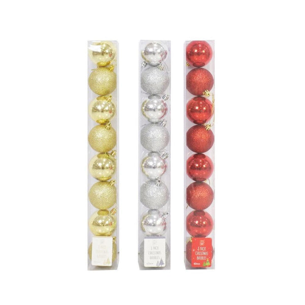Festive Magic Assorted Colour Matte & Glitter Christmas Baubles | Pack of 8 - Choice Stores