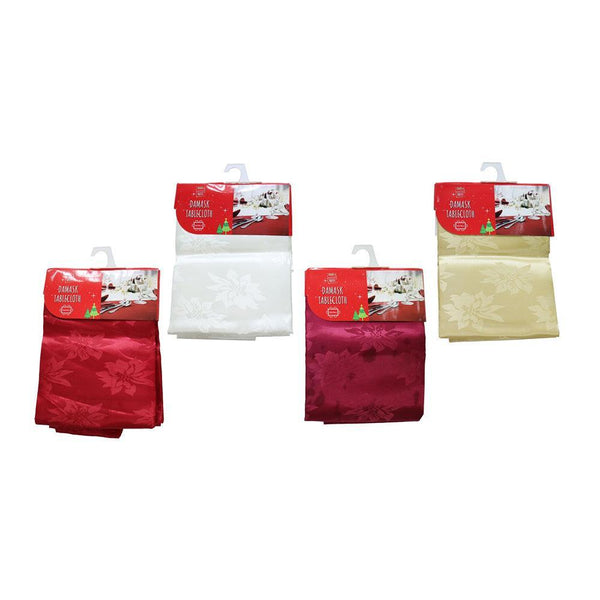 Festive Magic Assorted Colour Poinsettia Design Damask Tablecloth | 132 x 178cm - Choice Stores