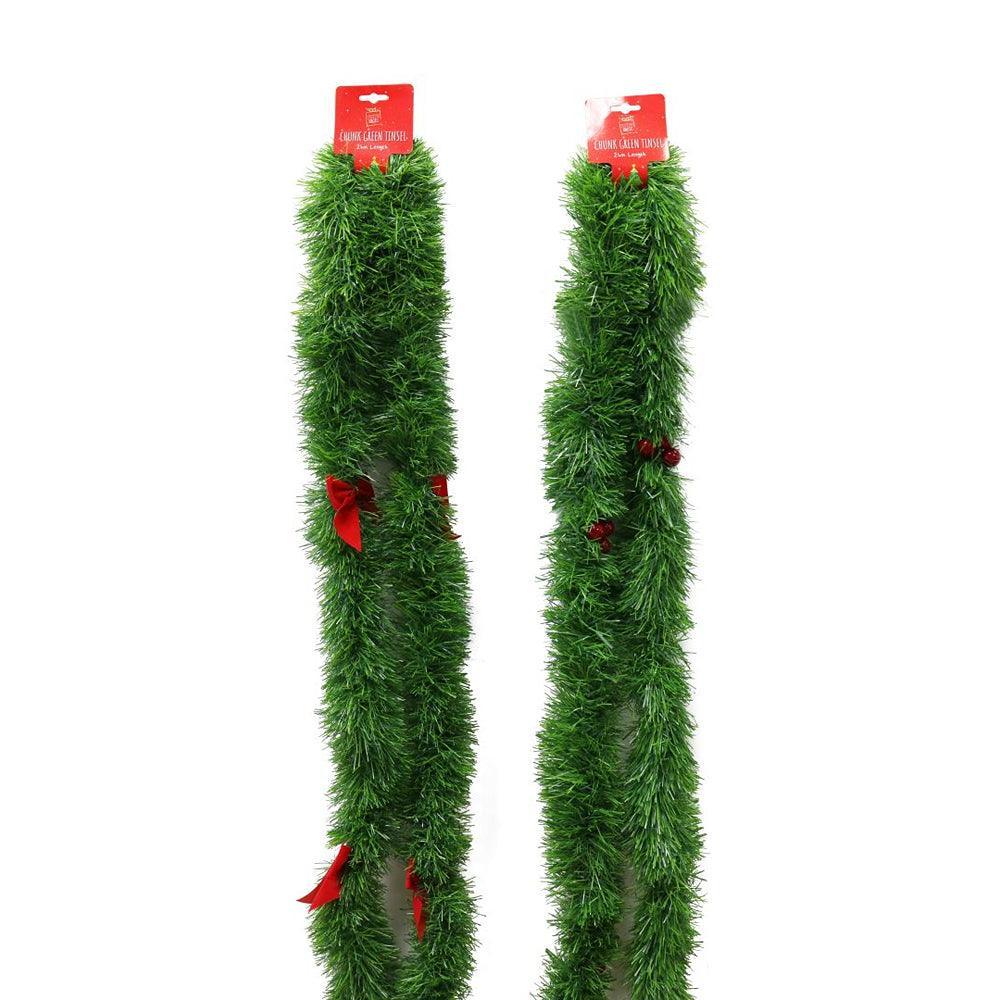 Festive Magic Assorted Green Tinsel with Bows/ Berries | 2.4m - Choice Stores