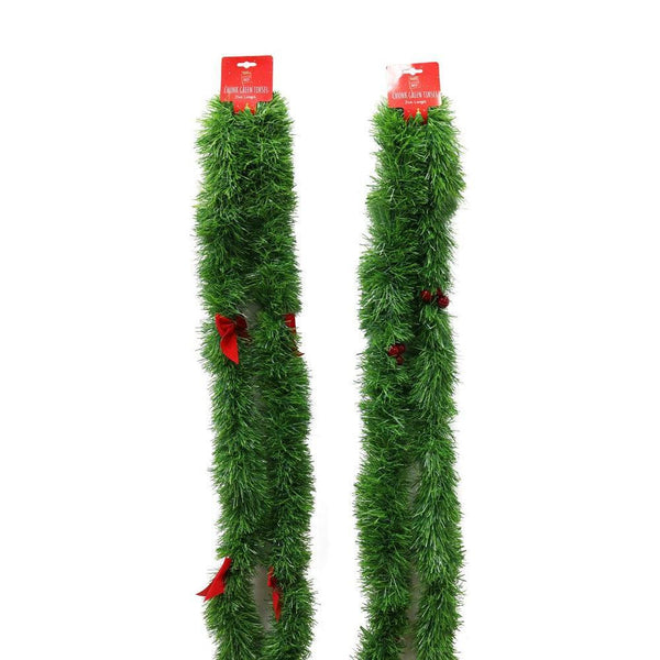 Festive Magic Assorted Green Tinsel with Bows/ Berries | 2.4m - Choice Stores