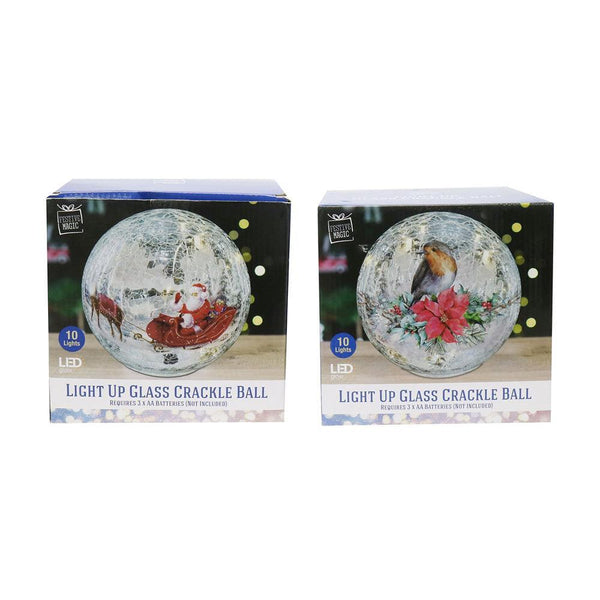 Festive Magic Assorted Light Up LED Battery Operated Christmas Glass Crackle Ball Decoration | 10 Lights - Choice Stores