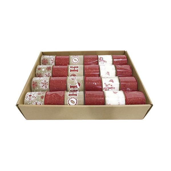 Festive Magic Assorted Natural & Red Printed Christmas Gifting Ribbon | 63mm x 2.7m - Choice Stores