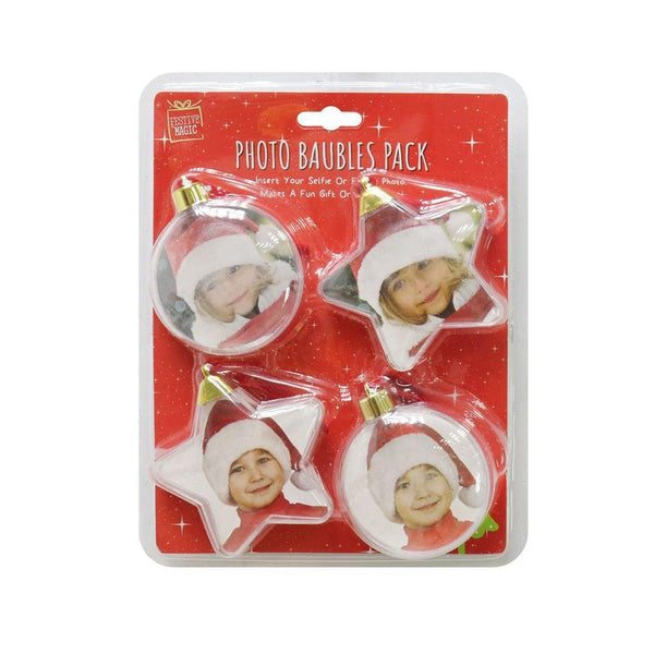 Festive Magic Assorted Shape Photo Baubles with Hanging Red Ribbon Loop | 10cm - Choice Stores