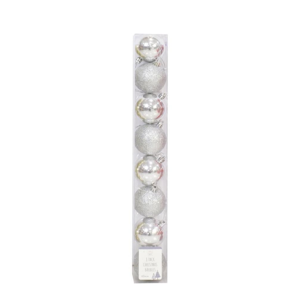 Festive Magic Assorted Silver Baubles | Pack of 8 | 80 mm - Choice Stores