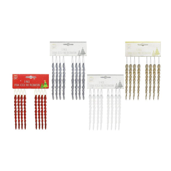 Festive Magic Assorted Spiral Icicle Tree Decoration | Pack of 8 - Choice Stores
