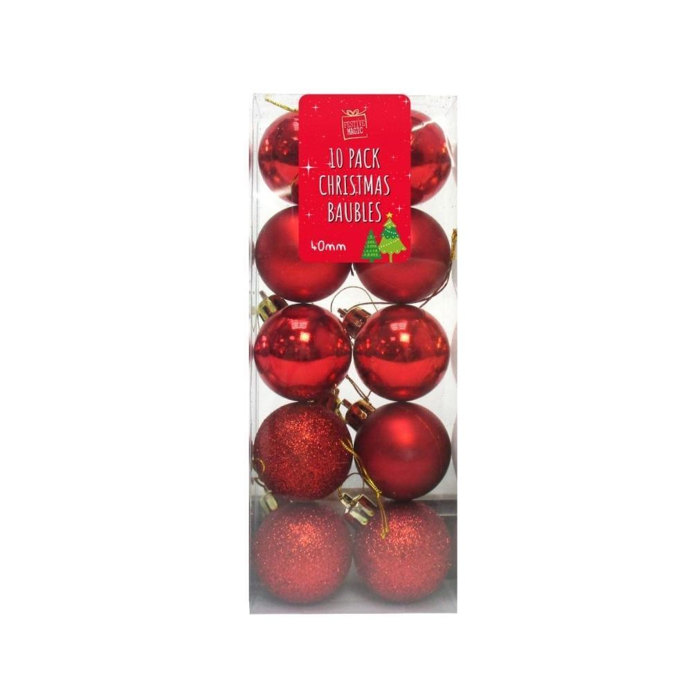 Festive Magic Assorted Texture Christmas Baubles | Pack of 10 | 40 mm - Choice Stores