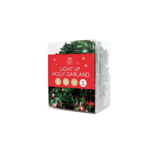 Festive Magic Battery Operated LED Light Up Holly Garland | 4m - Choice Stores
