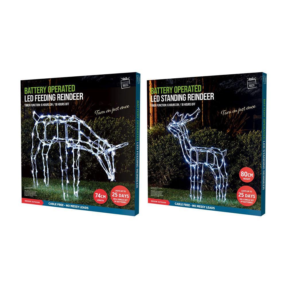 Festive Magic Cool White Battery Operated LED Light Up Standing Reindeer Decoration | 50cm - Choice Stores