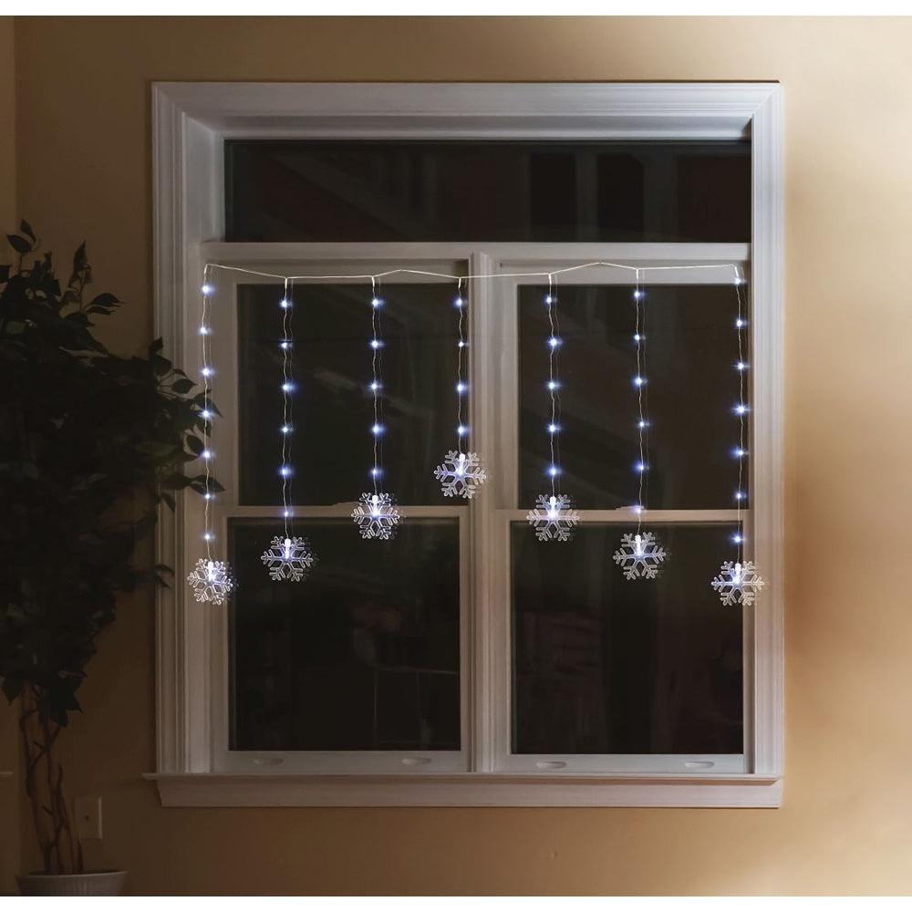 Festive Magic Cool White Battery Operated LED Snowflake Curtain Christmas Lights - Choice Stores
