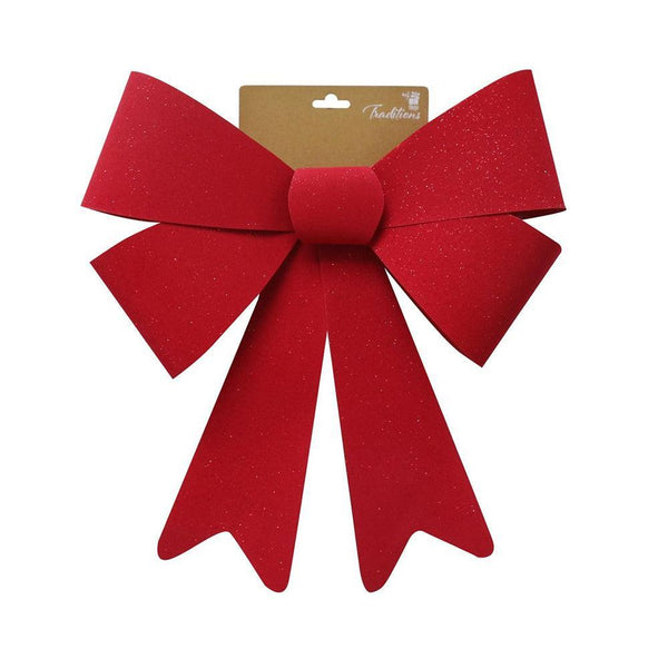 Festive Magic Flocked Red Glitter Bow | 50cm - Choice Stores