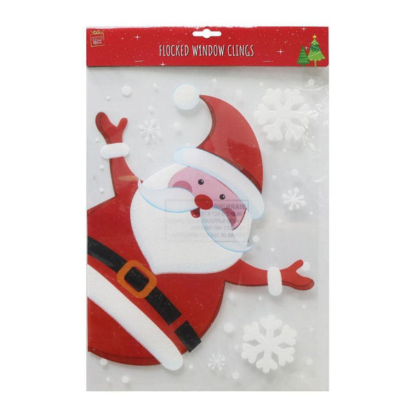 Festive Magic Flocked Santa Window Cling with Snowflakes | 40cm - Choice Stores