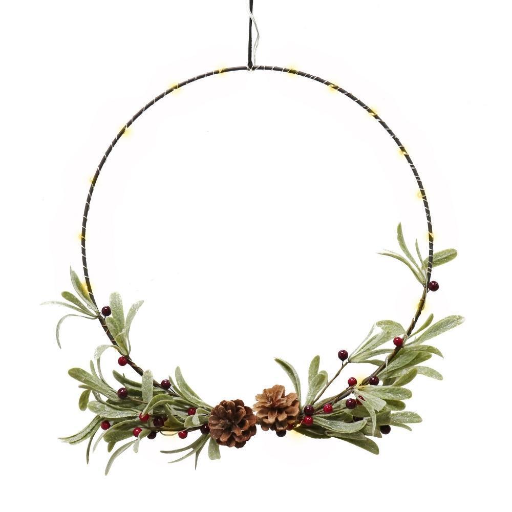 Festive Magic Light Up Mistletoe Wreath with Berries & Pinecones | 37cm - Choice Stores