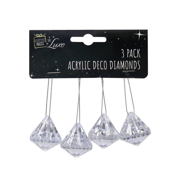 Festive Magic Luxe Acrylic Deco Diamond Decorations | Pack of 3 - Choice Stores