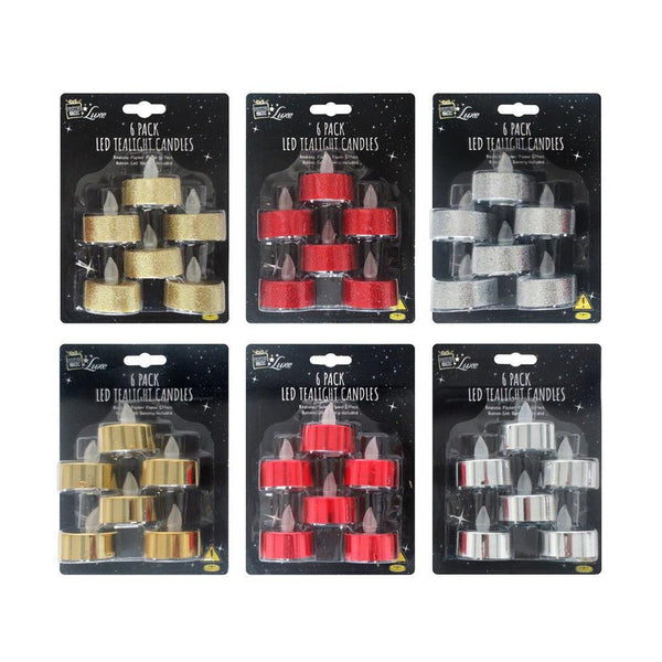 Festive Magic Luxe Assorted LED Tealight Candle Realistic Flicker Flame Effect | Pack of 6 - Choice Stores