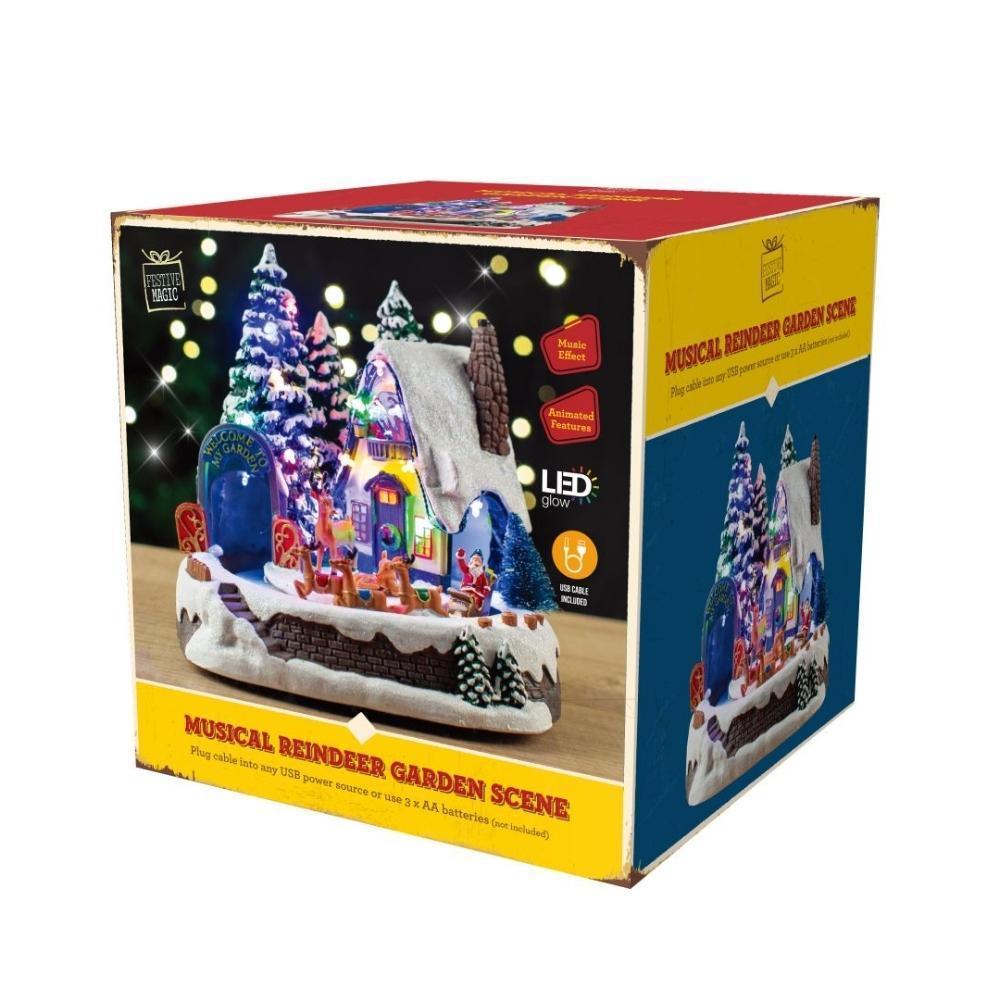 Festive Magic Musical Santa's Sleigh Garden Scene | LED Light Up | USB Cable Included | 21 cm - Choice Stores