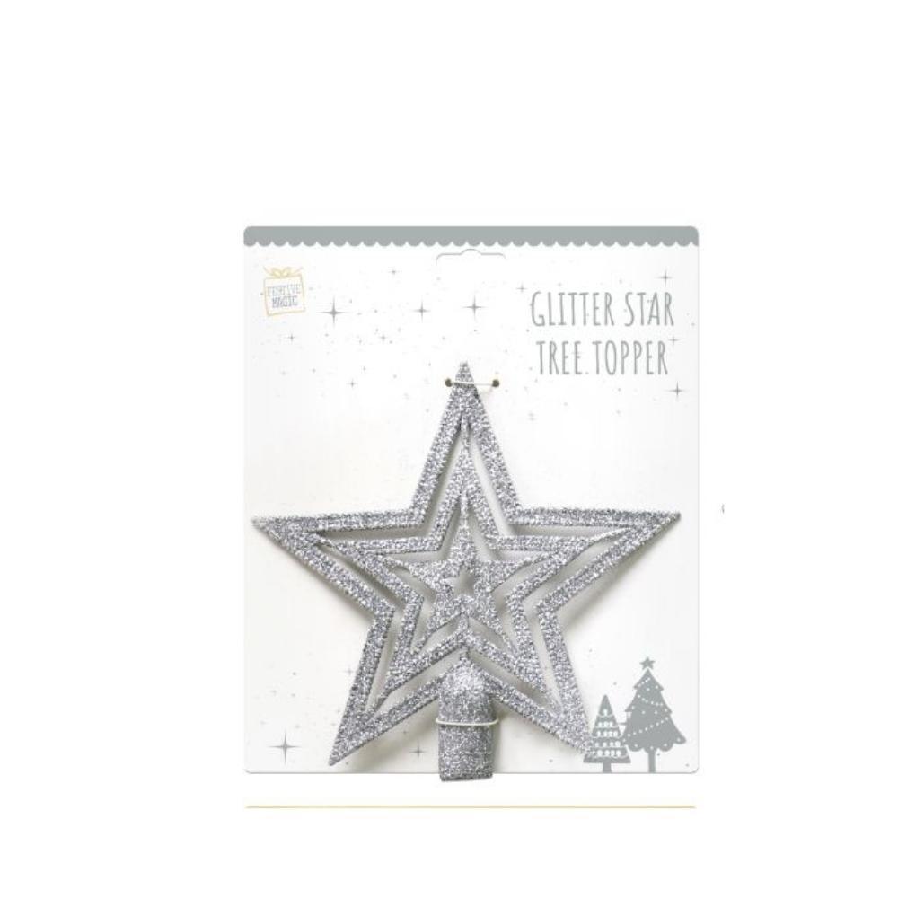 Festive Magic Silver Glitter Star Tree topper | 18.5cm - Choice Stores