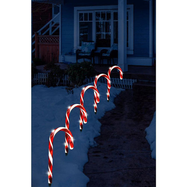 Festive Magic Warm White Battery Operated LED Candy Cane Stake Lights | Pack of 5 - Choice Stores